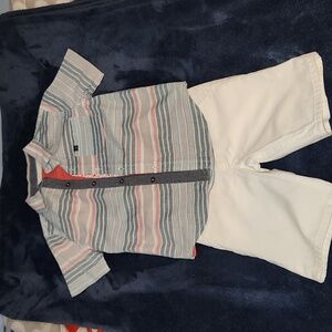 Boys striped slub button-up short sleeve shirt, t-shirt and shorts. 3 piece set